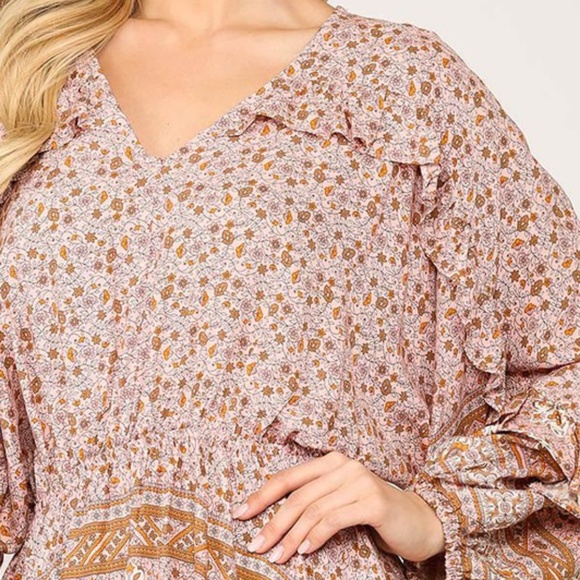 Boho Floral Printed Open Back Blouse - Picture 5 of 5